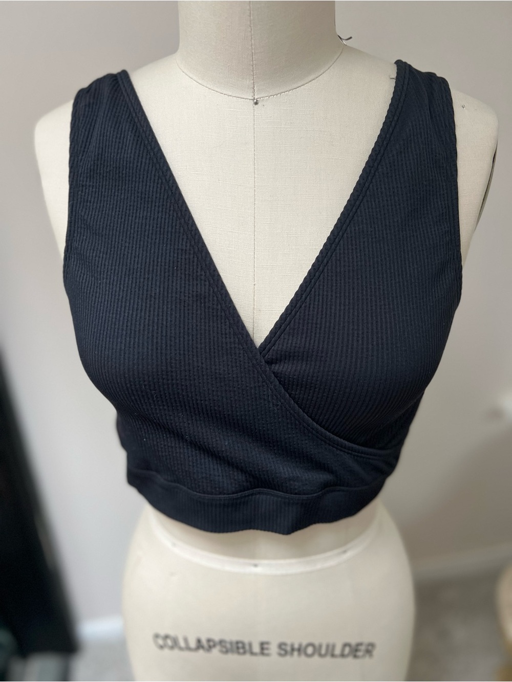 Cacique Black Ribbed Wrap Crop Tank